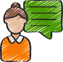 Ilustración de una asesora con un bocadillo de conversación